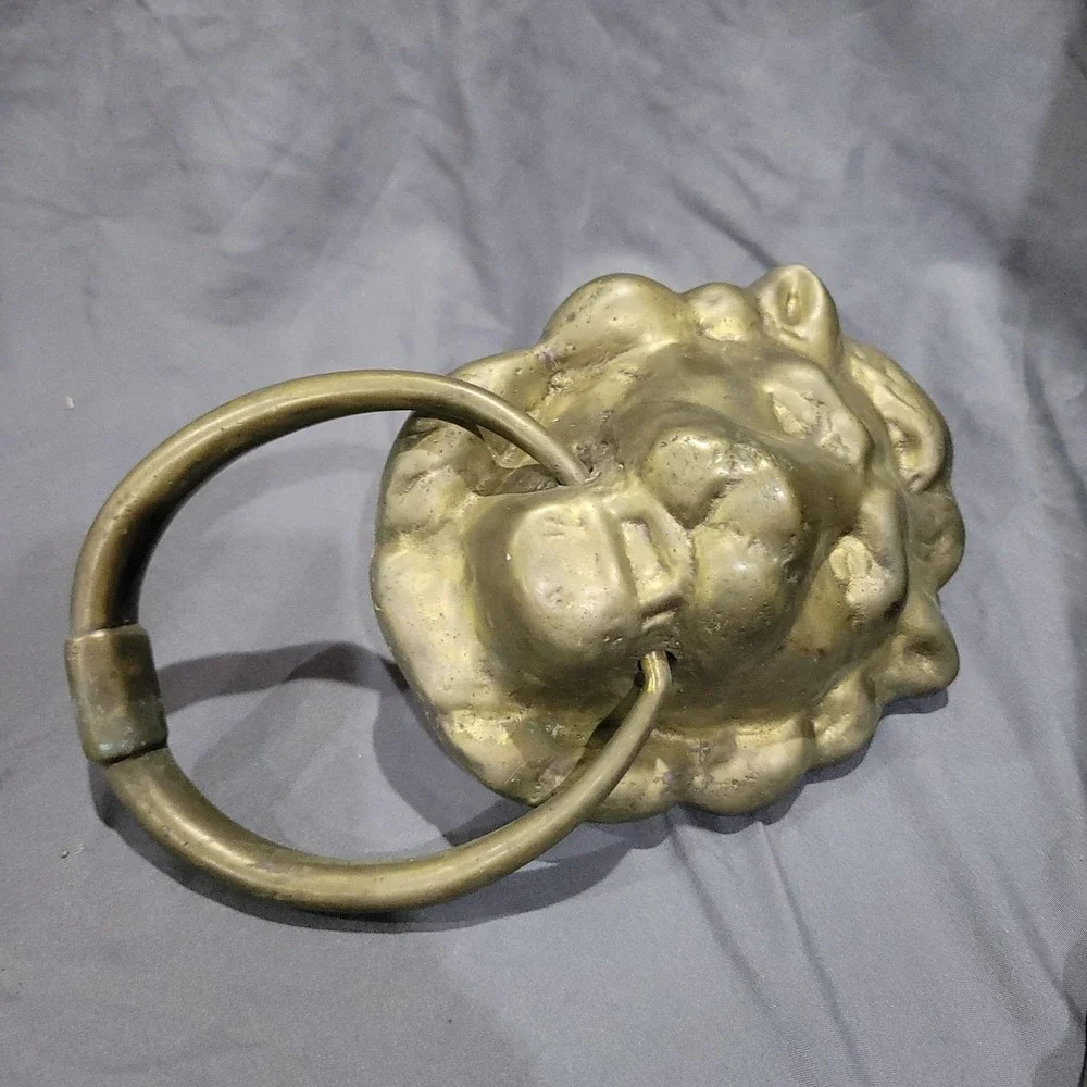 Vintage Heavy Solid Brass LION'S HEAD DOOR KNOCKER Antique Patina hardware